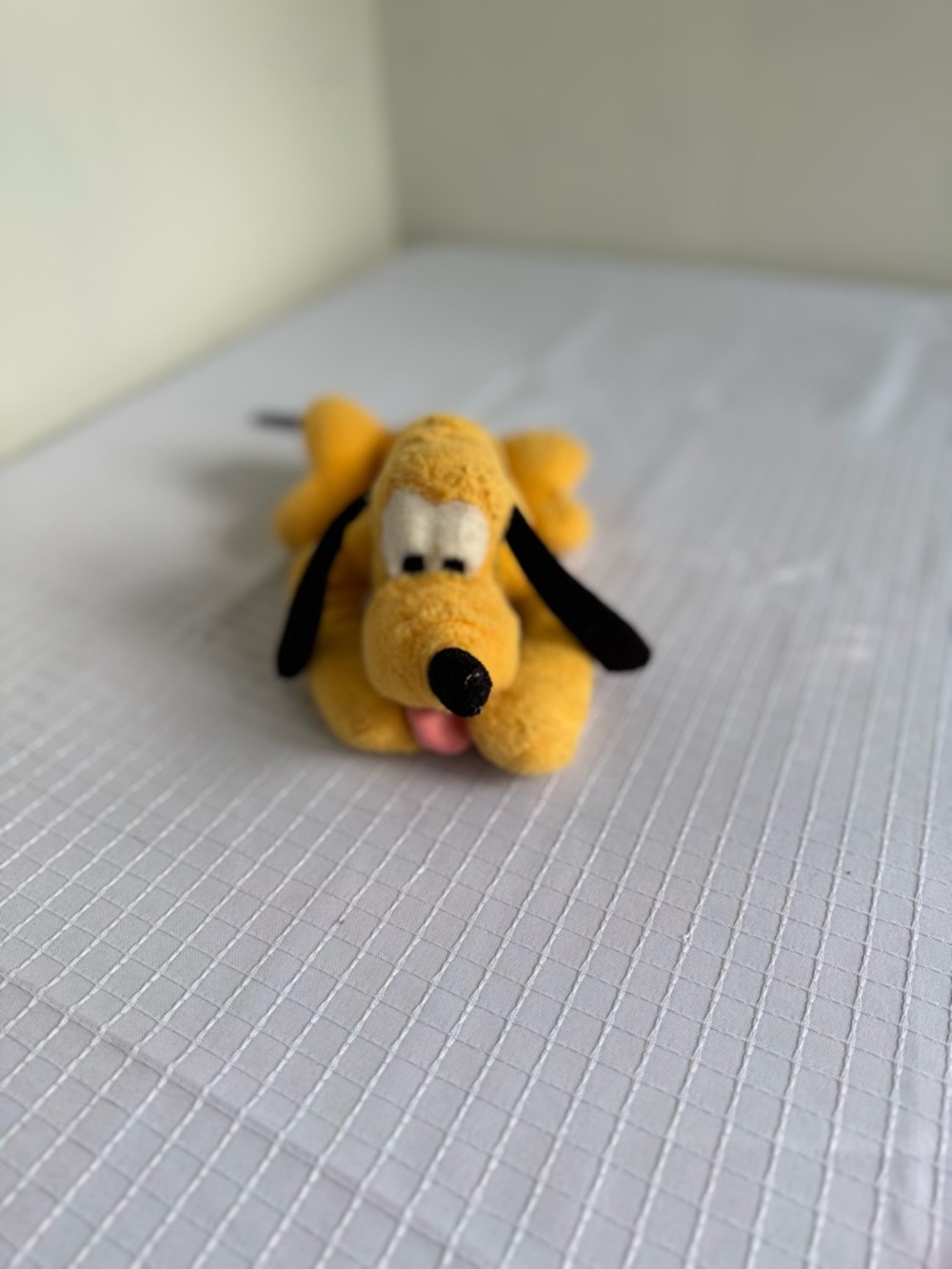 Disney Yellow Pluto Plush with Black Ears and Pink Tongue